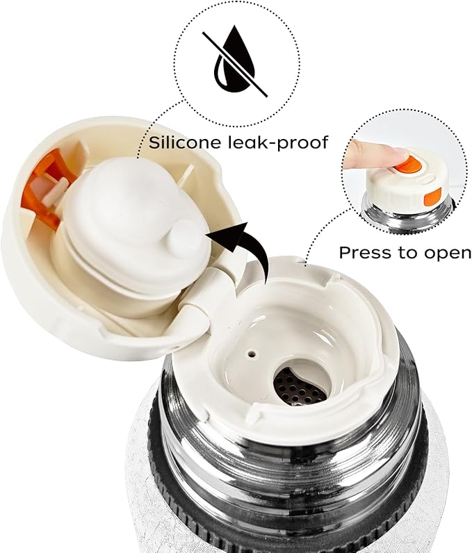 Insulated Stainless Steel Water Bottle, 27oz/800ml Sports Water bottles with Double Walled and Vacuum Insulated Metal for Travel, School, and Gym (White)