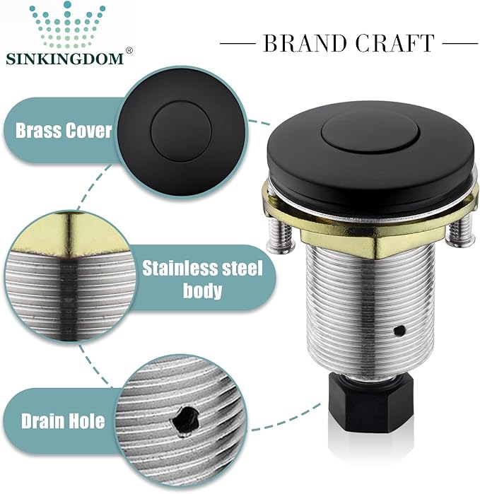 Garbage Disposal SinkTop Air Switch Kit with Stainless Steel Button,Matte Black
