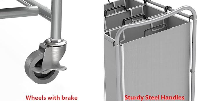 Simple Houseware Heavy-Duty 3-Bag Laundry Sorter Cart, Silver