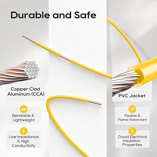 TOPDC 18 Gauge Electrical Wire, 50FT Automotive Wire Combo, Copper Clad Aluminium, Hook up Wire Kit Yellow for Car Audio,Automotive Wiring,LED Lighting,etc