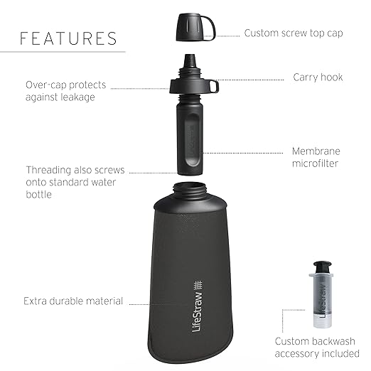 LifeStraw Peak Series - Collapsible Squeeze Bottle Water Filter System – 650ml for Trail Running, Through Hiking, Travel, Cycling, and Fishing, Dark Mountain Gray