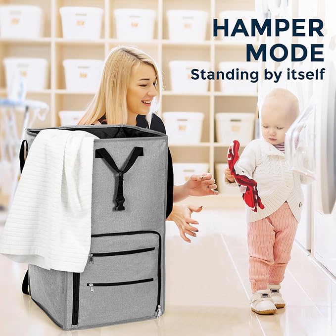 Extra Large Laundry Backpack College Men, Camp Travel, Heavy Duty Laundry Bag Hamper with Structure - Stand Itself and Easy Storage (Gray)