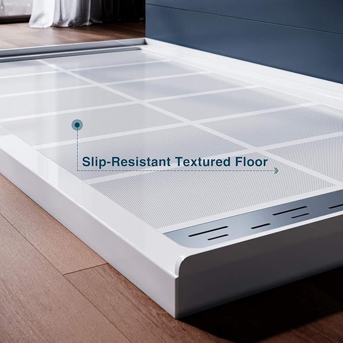 ELEGANT 60'' L x 32'' W x 4'' H Shower Base Pan in White Right Drain Non-Slip Stainless Steel Shower Drain Cover Included