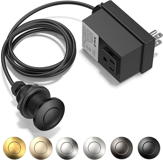 Garbage Disposal Air Switch Kit - Professional, UL Listed Wireless Sink Top Garbage Disposal Button, Stainless Steel/Black On/Off, Compatible with all garbage disposals