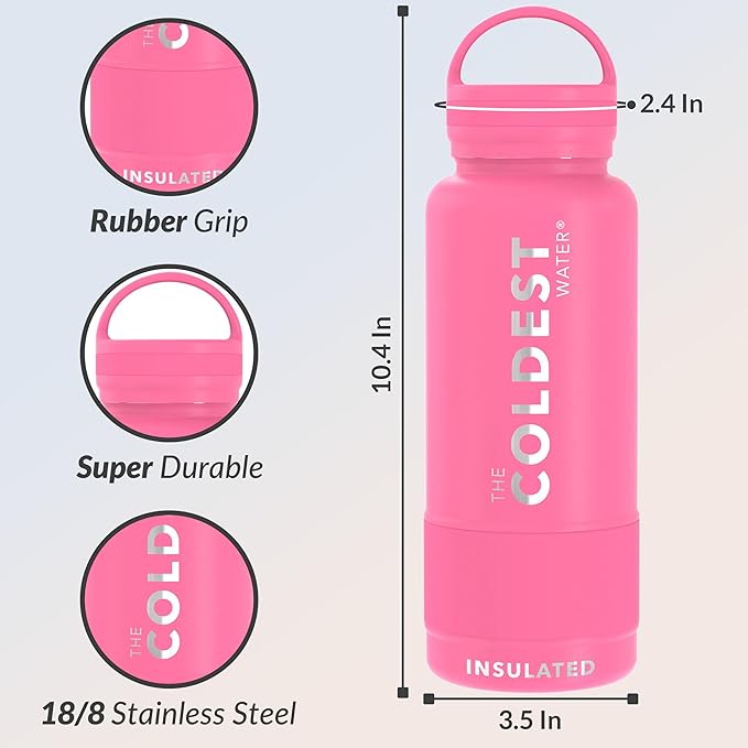 Coldest Insulated Water Bottle with Handle Lid | Leak Proof, Insulated Modern Stainless Steel, Triple Walled, Sport Thermos Bottles, Metal Flask | 32oz
