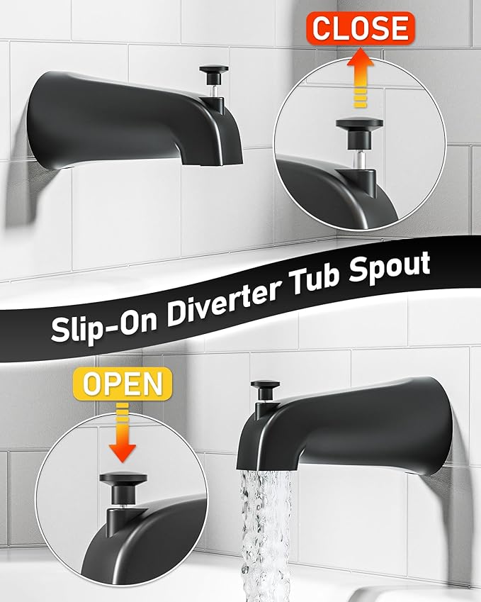 Black Shower Tub Faucet Set: WOWOW Shower Trim Kit with 6-Inch Rain Head and Tub Spout, Single Handle Shower Complete Combo Solid Brass Pressure Balancing Mixer (Valve Included)