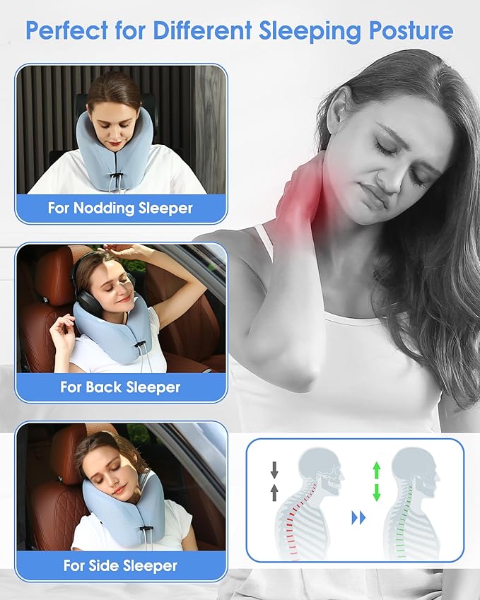 2-in-1 Travel Pillow, Memory Foam U-Shape Airplane Neck Pillow with Storage Bag, Napping Pillow Relax Arms, Ideal for Airplane, Car, Family and Travel Use-Upgraded