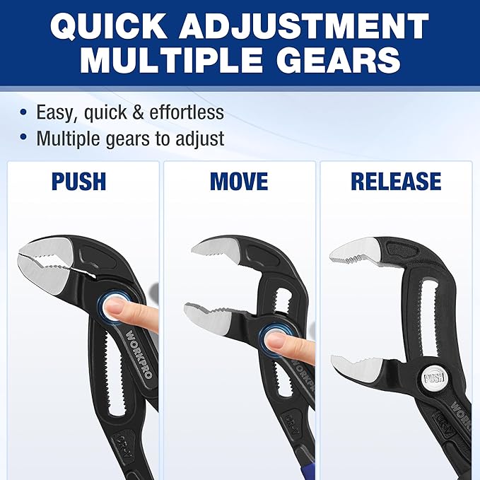 WORKPRO 7" & 10" Groove Joint Pliers Set, Upgraded Wide Opening Slip Joint Pliers Set, V-Jaw Quick Adjustable Plier, CR-V Steel, Dual Serrated, Water Pump Plier for Home & Industrial Repair, Soft Grip
