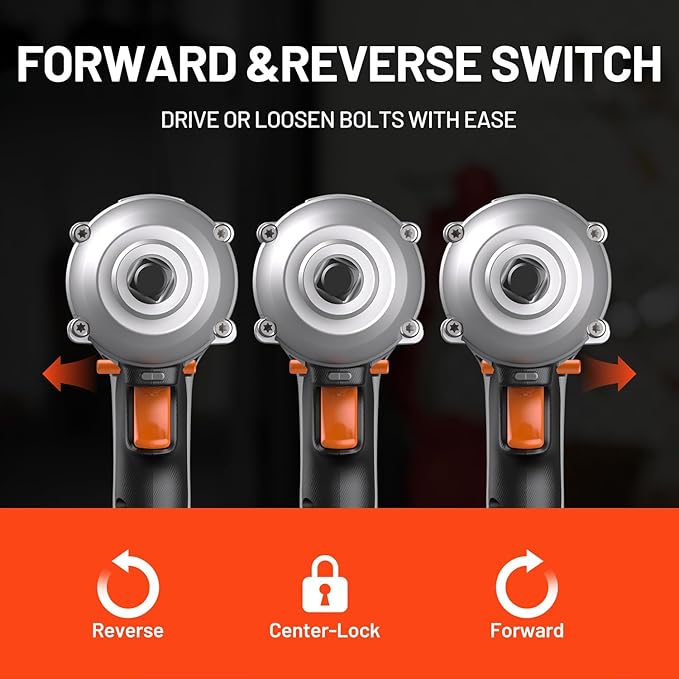 Litheli Cordless Impact Wrench Kit, 1/2 Inch Hog Ring Impact Gun with 4 Impact Sockets, 5 Torque Settings Impact Driver for Car Home, Bare Tool Only