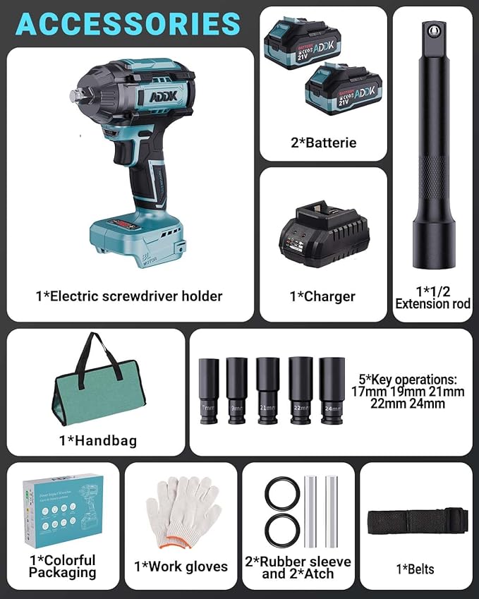 21V Cordless Impact Wrench Kit, 750Ft-lbs (1000N.m) 1/2" Brushless Impact Gun with 6 Mode Speed, Electric 2600RPM High Torque Power Impact Driver for Car Truck Mower (1000Nm)