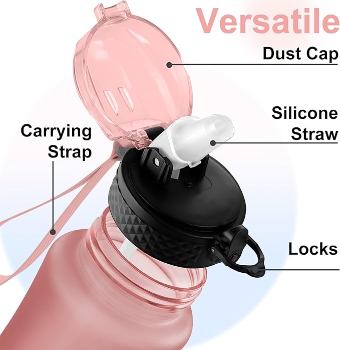 GOPPUS Kids Water Bottle with Straw Spout Lid 10pcs Stickers 12 oz Leak-proof BPA Free Motivational Time Marker Tritan Plastic Water Bottles for Girls Boys School Sports