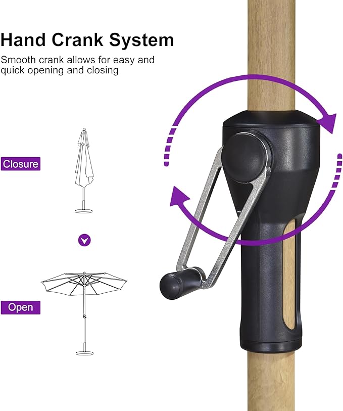 PURPLE LEAF 8 Feet Patio Umbrella Outdoor Table Umbrella Aluminum Market Umbrella with Push Button Tilt & 8 Sturdy Ribs and Crank Round Commercial Sun Umbrella for Garden Patio Balcony, Taupe