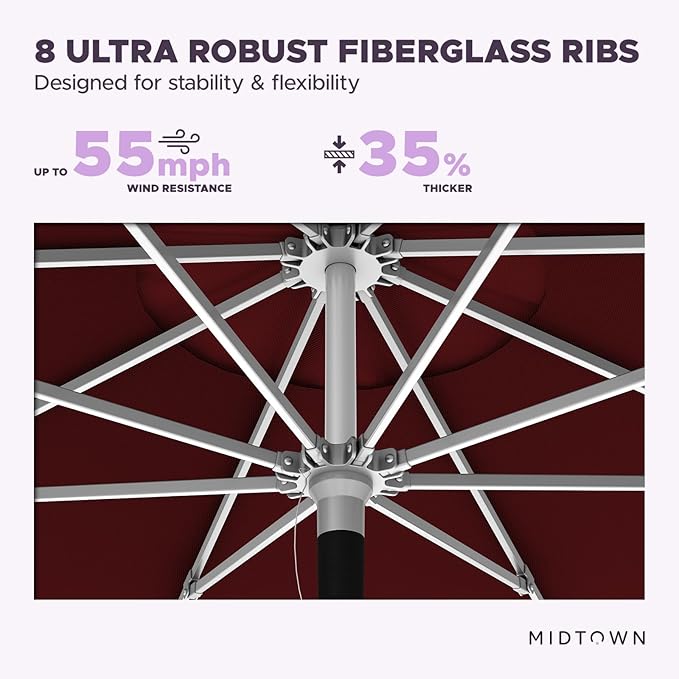 Midtown Umbrellas Push Pop Sunbrella Umbrella 9 Feet Outdoor Umbrella in Burgundy Acrylic - Patio Umbrella, Backyard Umbrella, Garden Umbrella, Picnic Table Umbrella & Pool Umbrella - Black Pole