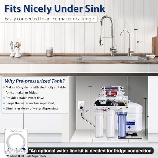 iSpring RCC1UP-AK 100GPD Under Sink 7-Stage Reverse Osmosis RO Drinking Filtration System and Water Filter for Sink with Alkaline Remineralization, Booster Pump and UV Ultraviolet Filter, White