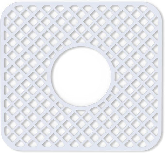 2 Pack Silicone Sink Protector for Kitchen Sink, Lozenge Pattern 12 x 11" Sink Grid Mat Silicone Protectors, Center Drain, White