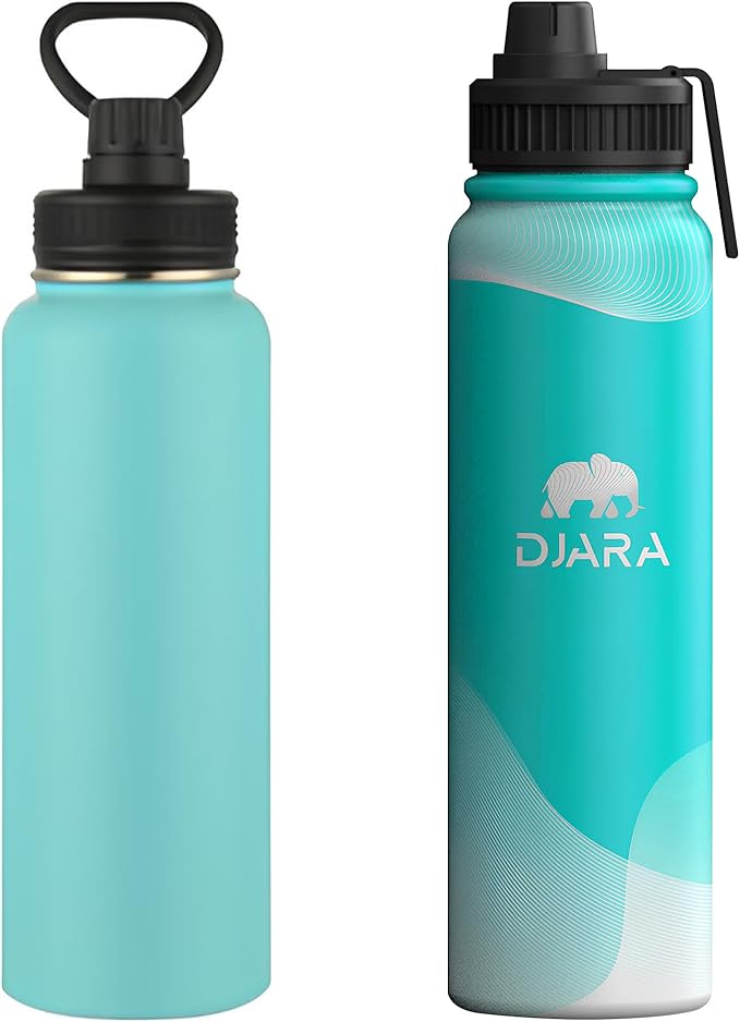 Djara Insulated Water Bottle - Leak-Proof, BPA-Free, Wide Mouth, Sports, Gym, Travel, Stainless Steel Vacuum Insulated Bottle (Blue) 34OZ