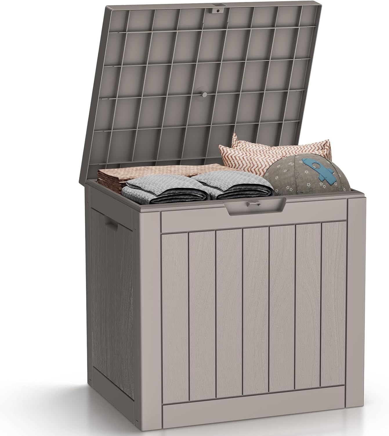 Vixzen 30 Gallon Resin Deck Box - Lockable Outdoor Storage for Patio Cushions, Garden Tools, Pool Supplies，Grey