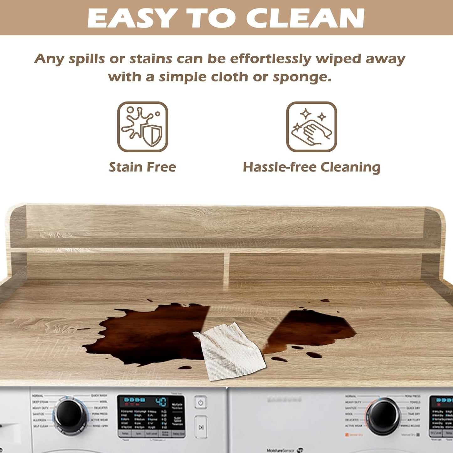 Royxen Laundry Countertop with 2-Tier Shelf Universal Fit, Washer and Dryer Countertop with Storage Space, Shelf Height 11.5 Inches, White Oak