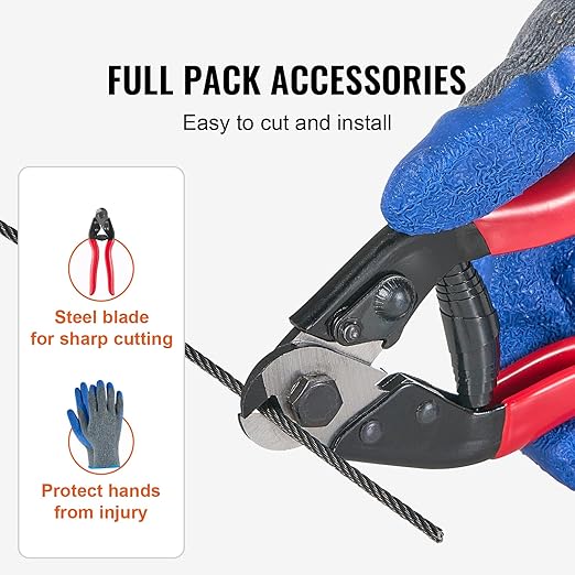 VEVOR 1/8 Black Stainless Steel Cable, 500 FT 316 Black Cable Railing Kit, Cable Railing System Wire Rope with Cutter & Gloves, 7x7 Strands Core Marine Aircraft Cable for Handrail Stair Deck Fence