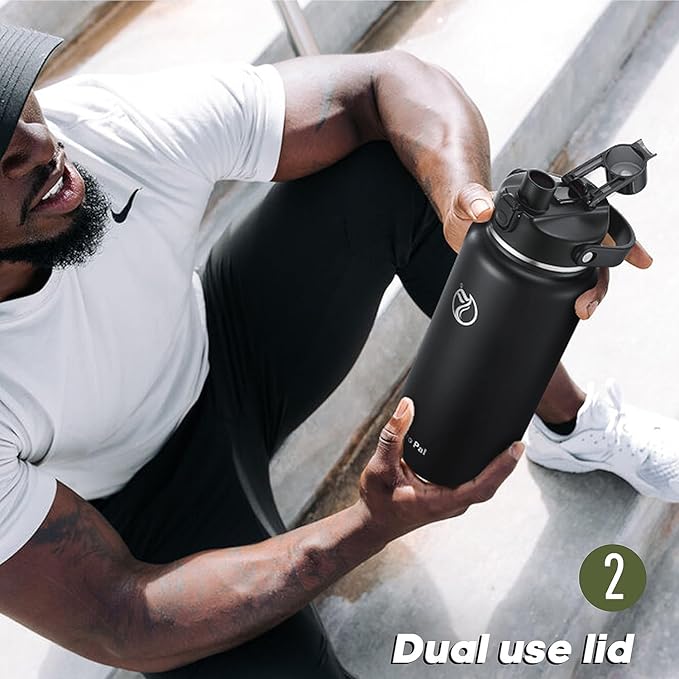 Half Gallon Insulated Water Bottle with 2-in-1 Lid (Chug Lid/Straw Lid), 40/64oz Double Walled Vacuum Stainless Steel Water Bottles, Water Jug with Straw