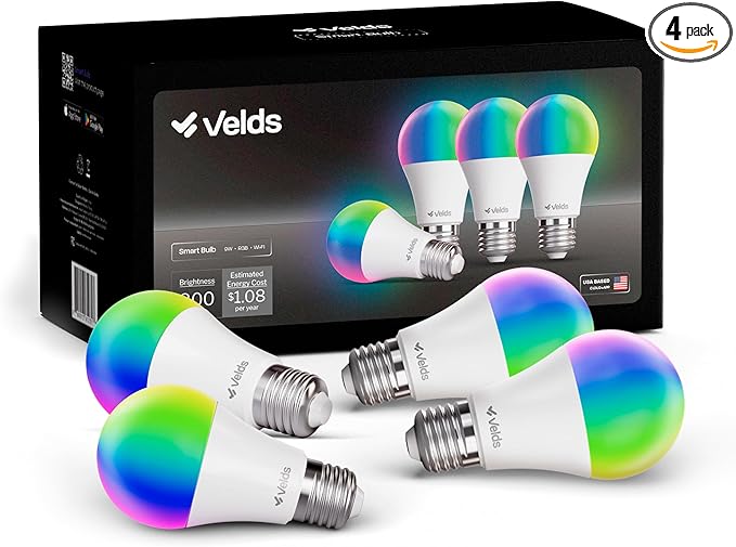 Smart Light Bulbs 4-Pack, RGB Color Changing LED 16M Colors, Tunable White 1800K-6500K, WiFi Bluetooth Compatible with Alexa Google Home, No Hub, A19 E26 9W 800LM