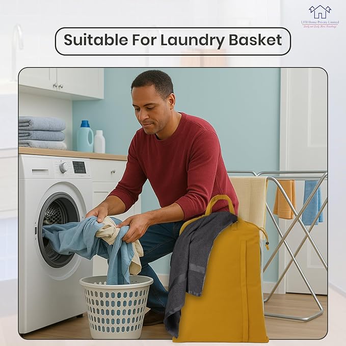 LFH Home Cotton Canvas Large Laundry Bag with Handle, Heavy Duty Drawstring Closure Washable Laundry Bags, School Travel, Home, Hotel, College Dorm, Organizer Sack, Toys Clothes 28x36-Yellow