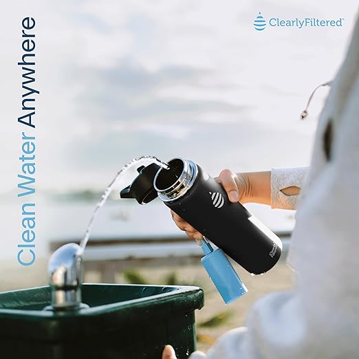 Clearly Filtered 20oz Water Bottle/Targets 220+ Contaminants/Double-Wall Insulated Stainless Steel Filtered Water Bottle BPA/BPS-Free Phthalate-Free Filters Fluoride Lead Chlorine (Charcoal)