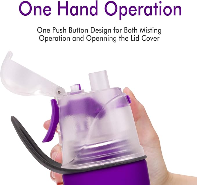 Misting Water Bottle, Spray Mist Sports Bottle for Outdoor Sport Hydration and Cooling Down, BPA-Free Misting Water Bottle with Unique Mist Lock Design (Purple-18oz)
