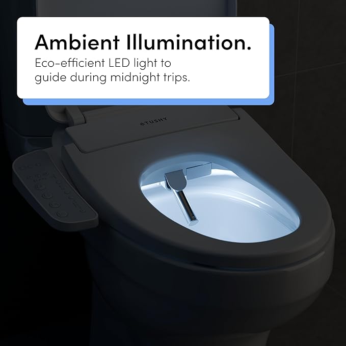 TUSHY Cloud Electronic Bidet Heated Toilet Seat (Warm Water, Air Dryer, Soft Close Lid and Seat & Night Light), Elongated