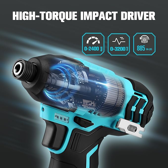 DURATECH 12V Cordless Impact Driver, 1/4” Electric Impact Driver with 11pcs Screwdriver Bits, 3pcs Nut-driver Bits, Variable Speed(0-2400RPM), LED Light, Tool Bag, Battery and Charger Included