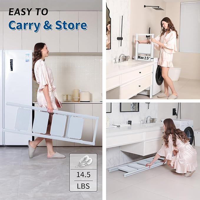 Double Elite Step Ladder 4 Step Folding with Handgrip, Convenient Step Ladder with Tool Bag Safer 330 Lbs Load 4 Step Ladder Folding Step Stool, Small Sturdy Ladder for Adults with Wide Pedals, White