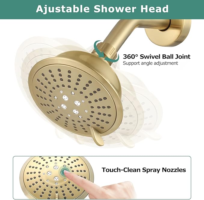 PARLOS Shower Faucet with Valve, Single-Handle Shower Trim Kit with 5-Spray Touch-Clean Shower Head, Wall Mounted Shower Faucets Sets Complete, 1436708