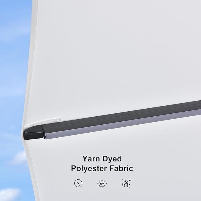 PURPLE LEAF 10 Feet Patio Umbrella Outdoor Cantilever Solar Powered LED Square Umbrella Aluminum Offset Umbrella with 360-degree Rotation for Garden Deck Pool Patio White