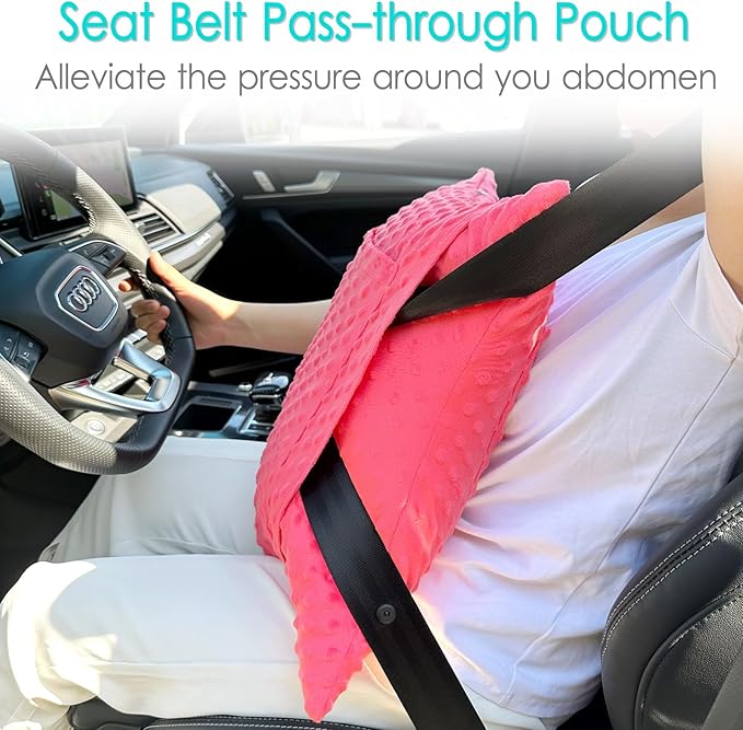 Heart Surgery Pillow Shock Absorbing for Open Heart Surgery After Bypass Coughing with 2 Pockets - Recovery Gifts with Hands Placement Pouch, Minky Dot Red