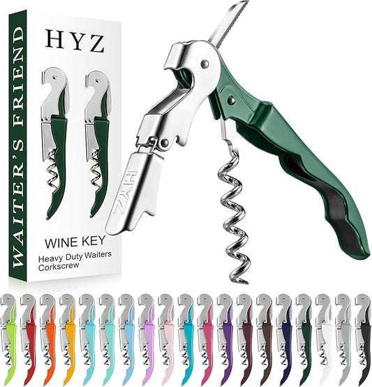HYZ 2-Pack Wine Opener Waiter Corkscrew, Professional Wine Key for Servers, Bartender with Foil Cutter, Manual Wine Bottle Opener Double Hinged (Dark Green)