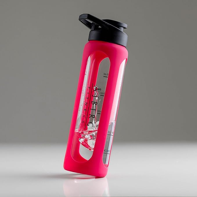 Fitness | Glass Protein Shaker | Protein Shaker | Drinking Bottle | with Spiral Ball | Pink