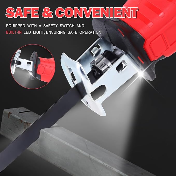 Cordless Reciprocating Saw | 21V 2000mAh * 2 Batteries, 3000RPM, 28mm Stroke Length, 4 Blades | Electric Power Reciprocating Saw for Wood/Metal/PVC Cutting