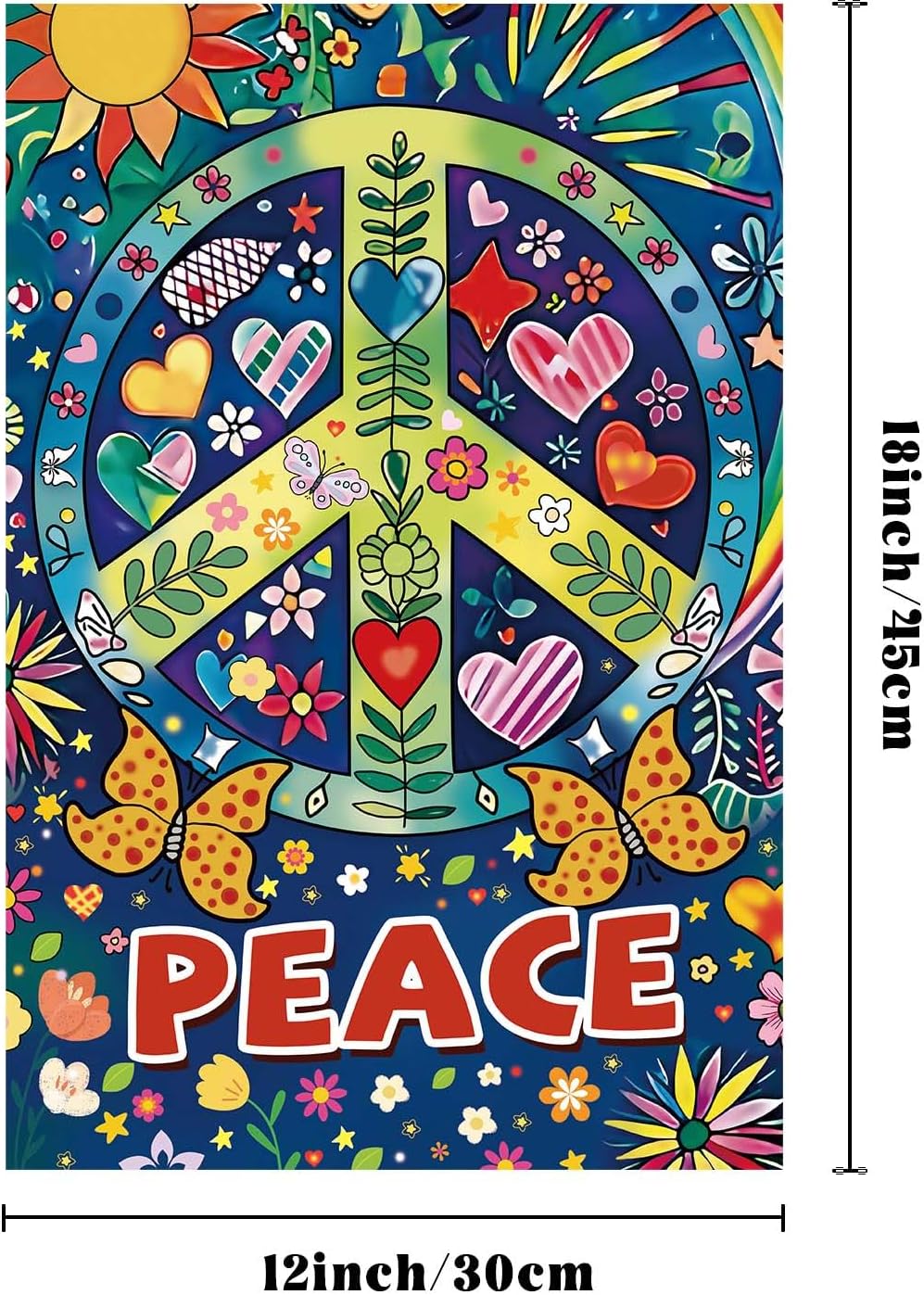 Peace Garden Flag Butterfly Flowers Art Garden Yard Flags Double Sided Colorful Farmhouse Holiday Decorative Yard Flag, Porch Outdoor Decoration Sign Banner (12X18INCH)
