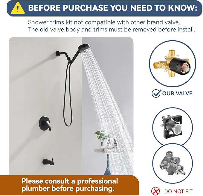 Shower Faucet Set with Tub Spout Tub and Shower Faucet Set Complete with Handheld Shower Head Shower Combo Set Shower System with Tub Spout Tub and Shower Trim Kit Matte Black