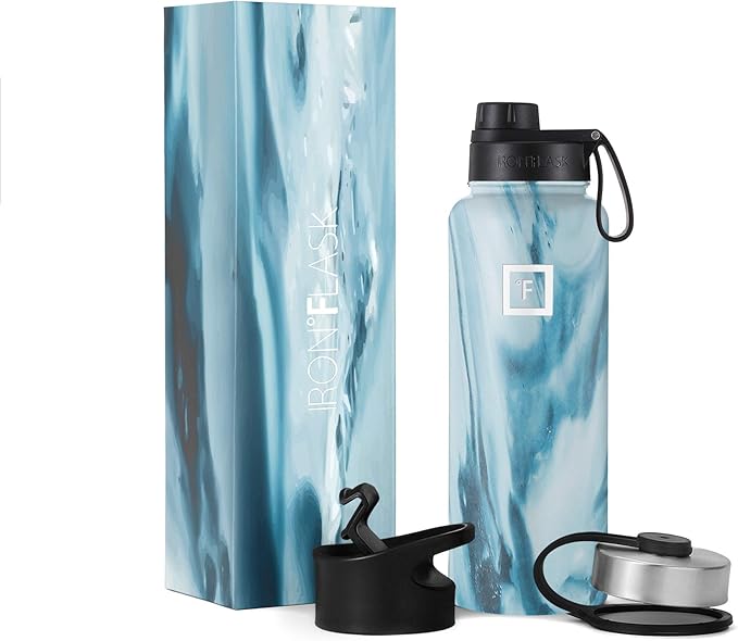 IRON °FLASK Sports Water Bottle - 40 Oz 3 Lids (Wide Spout Lid), Leak Proof - Stainless Steel Gym & Sports Bottles for Men, Women & Kids - Double Walled, Insulated Thermos, Mothers Day Gifts for Mom