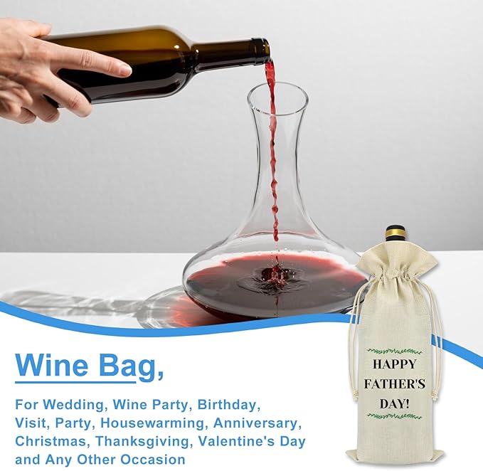 Fathers Day Dad Grandpa Gifts Wine Bag Gifts for Dad from Daughter Son Grandfather Grandpa Gift from Granddaughter Grandson New Dad Gifts for Husband Wine Cover Drawstring Burlap Wine Bottle Bag