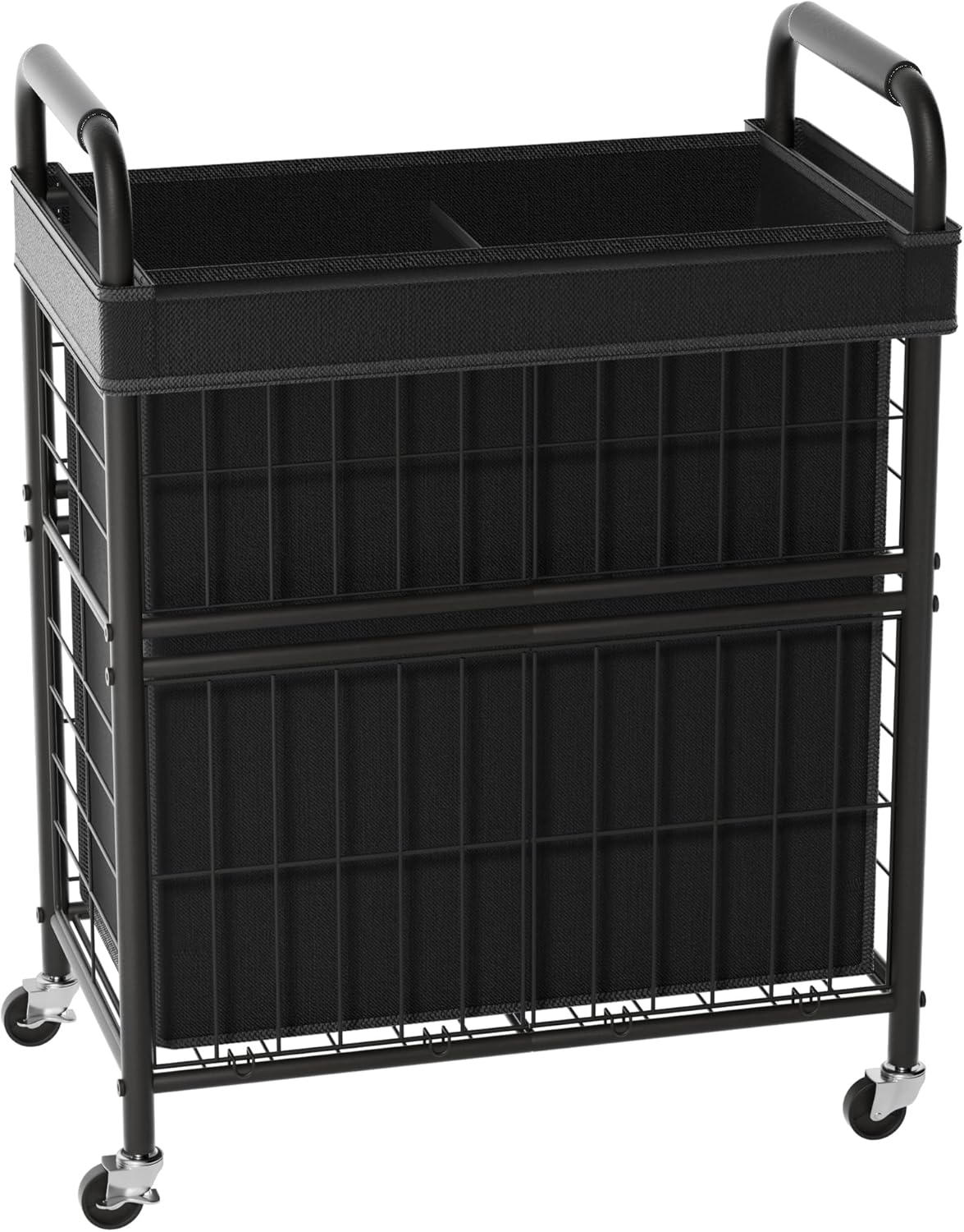 Laundry Hamper 2 Section, 110L Rolling Laundry Sorter Basket with Wheels, 2 Compartment Clothes Organizer Cart, Pull-Out Removable Bags for Laundry Room, Bathroom, Bedroom, Black