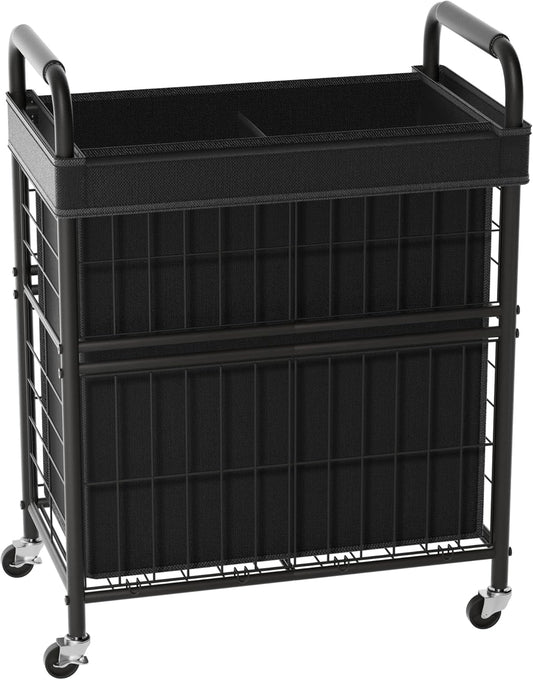 Laundry Hamper 2 Section, 110L Rolling Laundry Sorter Basket with Wheels, 2 Compartment Clothes Organizer Cart, Pull-Out Removable Bags for Laundry Room, Bathroom, Bedroom, Black
