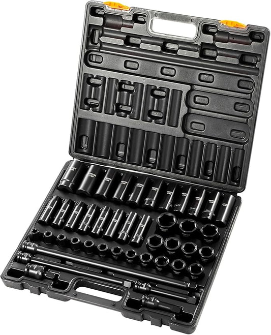 VEVOR Impact Socket Set, 1/2 Inches 43 Piece Impact Sockets, 1/2 Inches Drive Socket Set, High-torque Standard Socket Assortmen with 4 Extension Bars, 6-Point Sockets Metric 9-30mm (Standard/Deep)