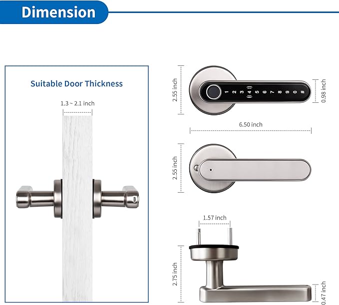 Smart Lock CATCHFACE Fingerprint Door Handle 5-1 Keyless Entry Door Lock,Smart Door Lock with Fingerprint/Code/Card/Key-Ideal for Front Door Hotel Office Office - Satin Nickel