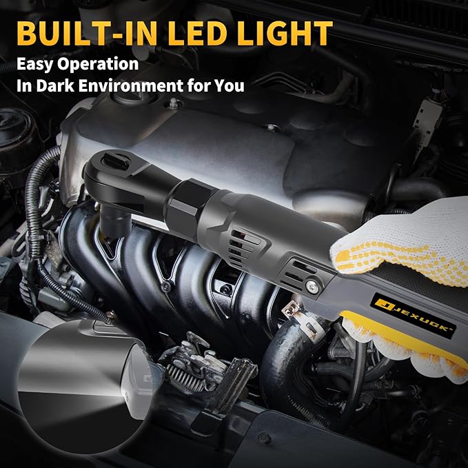 120Nm Cordless Ratchet Wrench, 3/8" 89 FT-LBS Brushless Ratchet Set with 2 x 2.0A Battery, 21V Electric Matraca Electrica with Variable Speed 7Sockets,1/4" Adapter,1/2" Adapter,3" Extension Bar