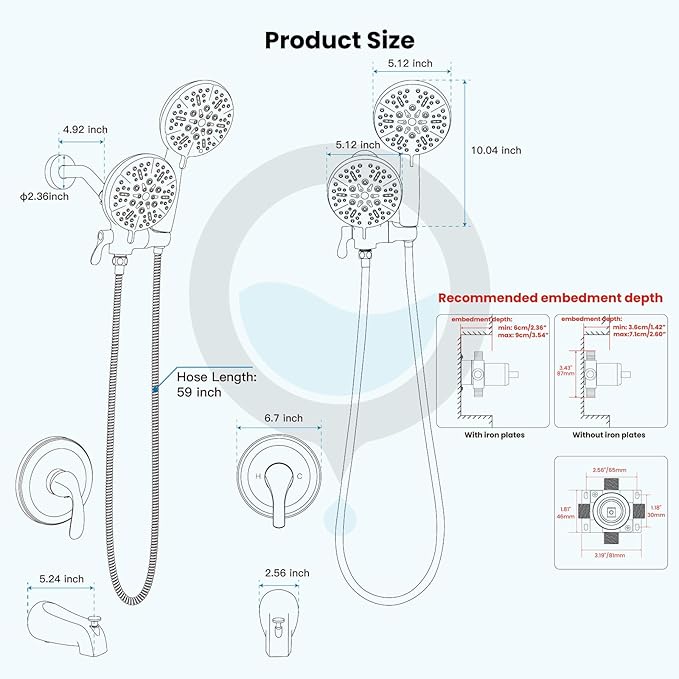 gotonovo Tub Shower Faucet Set,2 in 1 Dual Shower Head and Handle Set with Tub Spout Wall Mount Bathroom Shower Trim Kit with 3-way Water Diverter Valve Included Various Modes Matte Black