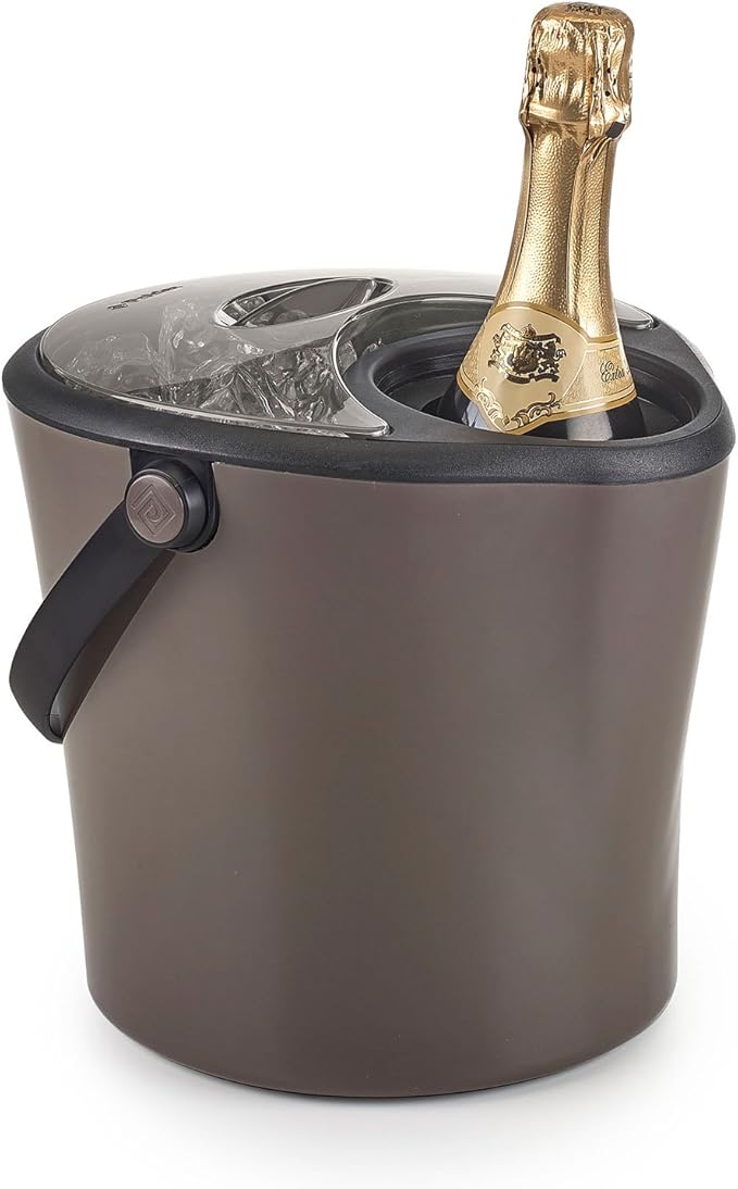 Polder Chill Station – Combined ice bucket and bottle chiller, Separate cooling sleeve keeps bottle chilled and ice pure, Double wall insulated, Ice scoop included