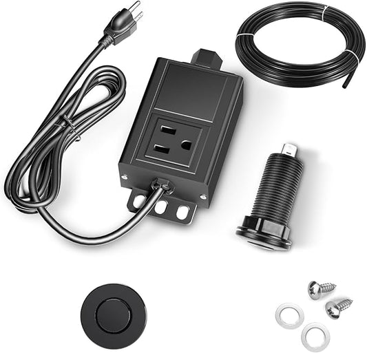 Garbage Disposal Air Switch Kit, Garbage Disposal Button, Kitchen Garbage Disposal Switch Button, Sink Top Waste Disposer On/Off (Black Stainless Steel)