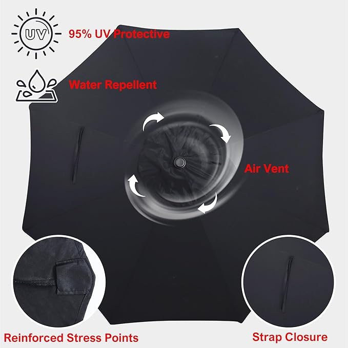 Blissun 9ft Patio Umbrella Replacement Canopy, Market Umbrella Top, Outdoor Table Umbrella Canopy for 8 Ribs, Canopy Only